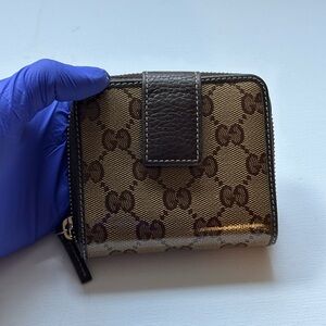 GUCCI GG Monogram Zip Around Wallet In Classic Beige Brown AUTHENTIC